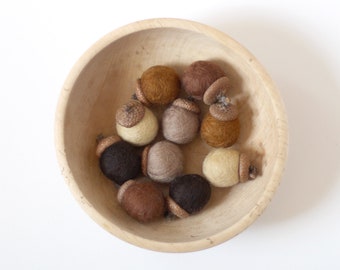 Felted Acorns - set of 10 in earthy browns
