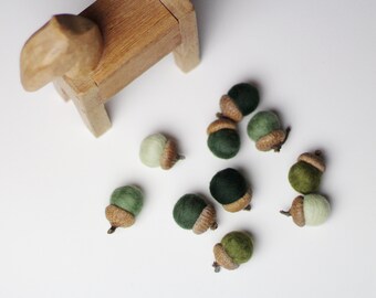 Felted Acorns - set of 10 in greens