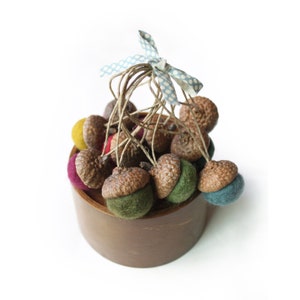 Felted Acorn Ornaments set of 10 in colors image 2