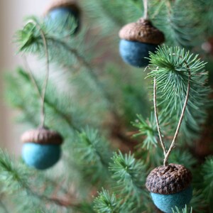 Felted Acorn Ornaments set of 10 in blues image 4