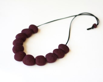 Felted Bead Necklace - Cabernet