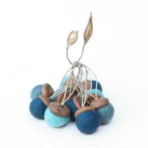 Felted Acorn Ornaments set of 10 in blues image 5