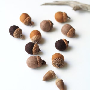 Felted Acorns set of 10 in autumn browns image 3