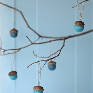 Felted Acorn Ornaments set of 10 in blues image 3
