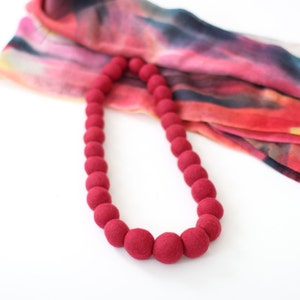 Adele Felted Bead Necklace in Cranberry