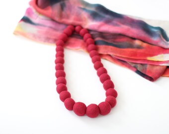 Adele Felted Bead Necklace in Cranberry