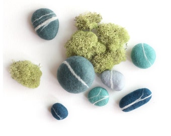 Hand felted Pebbles - Summer Sea