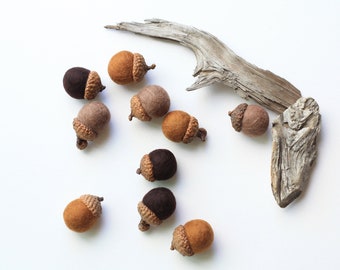 Felted Acorns - set of 10 in autumn browns