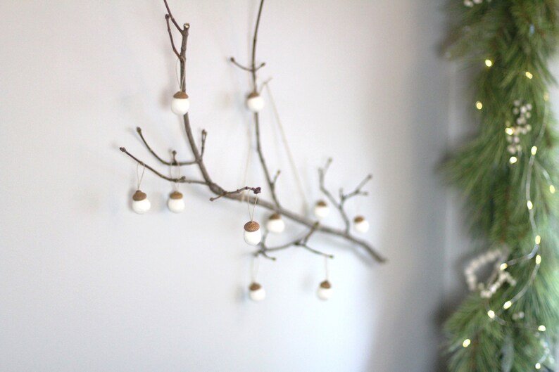 Felted Acorn Ornaments   set of 10 in snow white image 0