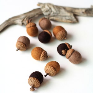 Felted Acorns set of 10 in autumn browns image 2