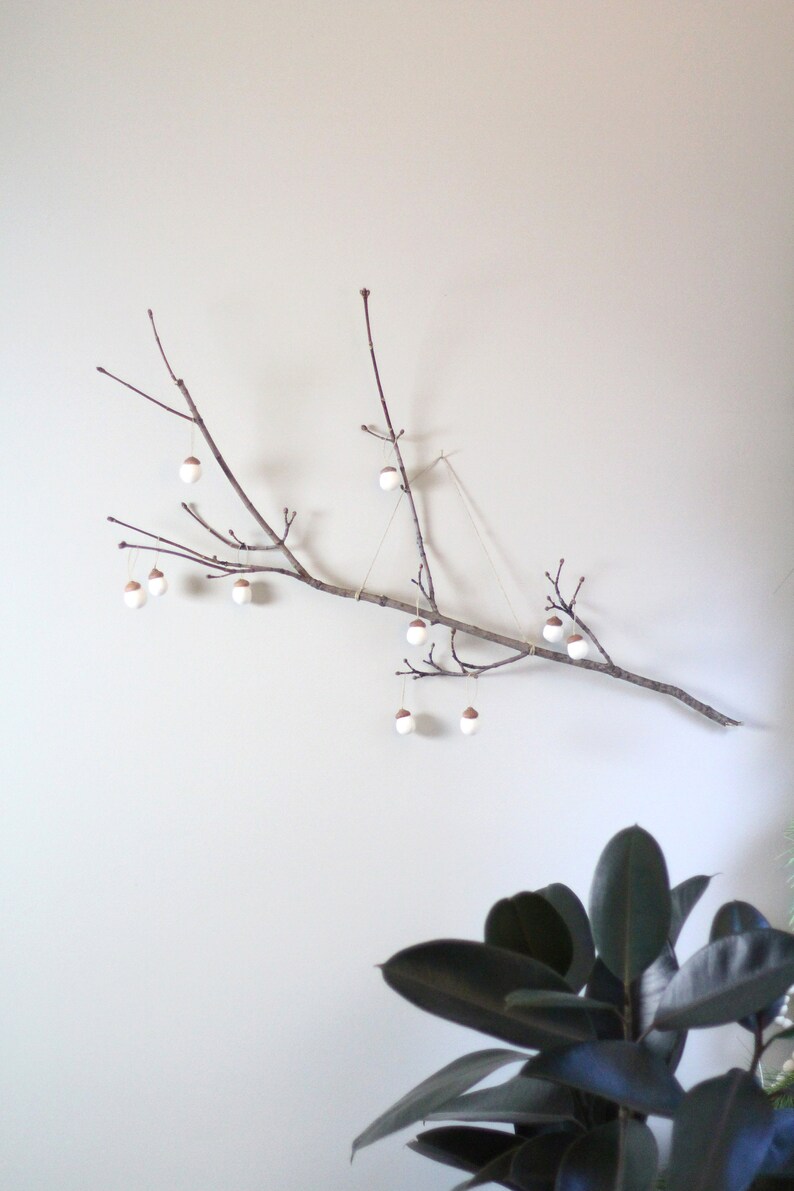 Felted Acorn Ornaments   set of 10 in snow white image 2