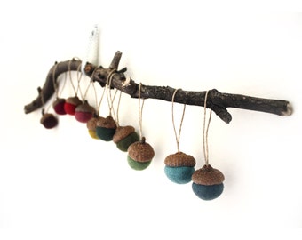 Felted Acorn Ornaments - set of 10 in colors