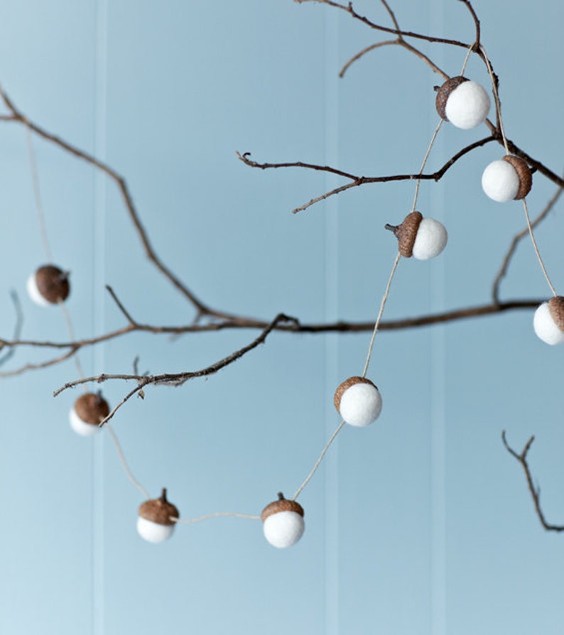 Felted Acorn Garland ten handfelted acorns on hemp string image 2