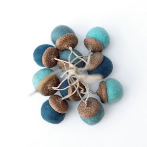 Felted Acorn Ornaments set of 10 in blues image 2