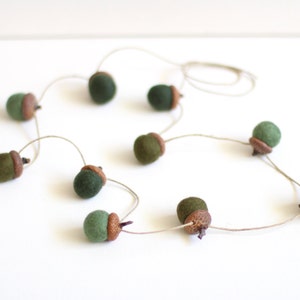 Felted Acorn Garland Forest Greens image 2