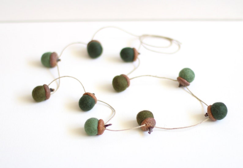 Felted Acorn Garland Forest Greens image 2