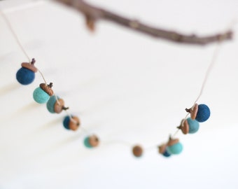 Felted Acorn Garland  - Sea