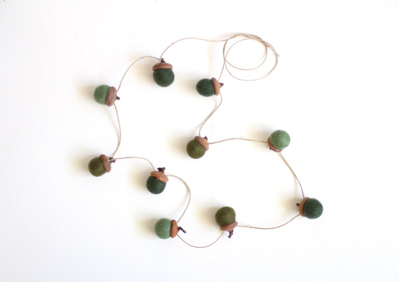 Felted Acorn Garland Forest Greens image 1