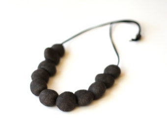 Felted Bead Necklace - Carbon Gray