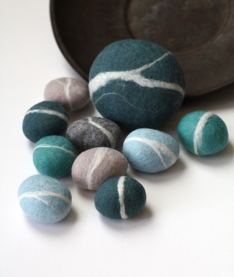 Felted Pebble Gift Set in Blue tones image 2