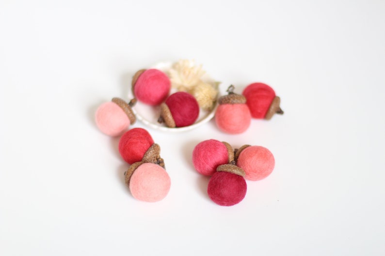 Felted Acorns Set of 10 in Coral Reef image 1