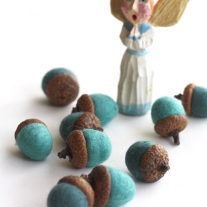 Felted Acorns set of 10 in blues image 2