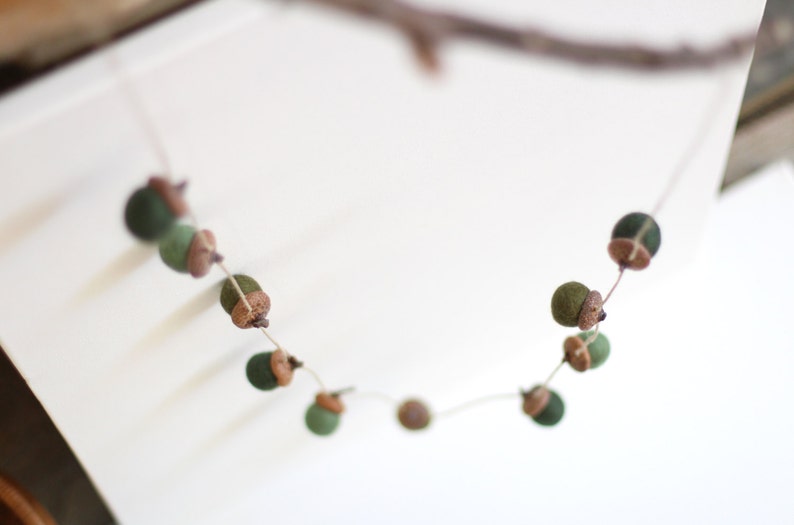 Felted Acorn Garland Forest Greens image 3