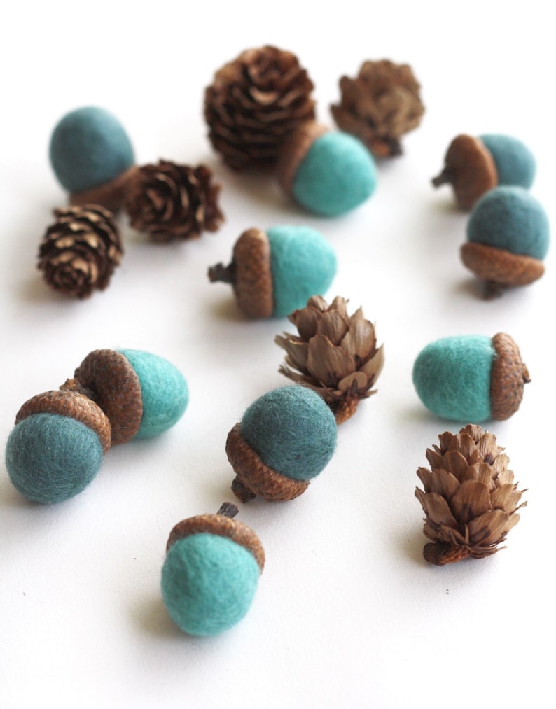 Felted Acorns set of 10 in blues image 3