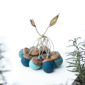 Felted Acorn Ornaments set of 10 in blues image 1