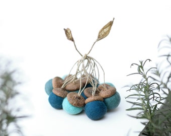 Felted Acorn Ornaments - set of 10 in blues