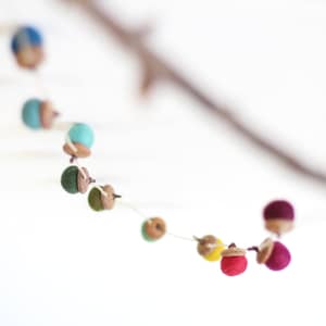 Felted Acorn Garland  - ten colorful handfelted acorns on hemp string