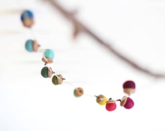 Felted Acorn Garland  - ten colorful handfelted acorns on hemp string