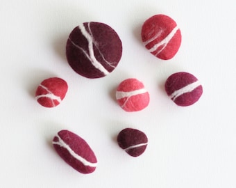 Hand felted Pebbles - Passion Red