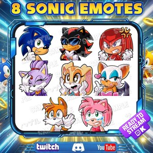 Pack 8 Emotes Sonic | Emotes Personalizados para Twitch, Discord y YouTube | Emotes PNG para Streamers