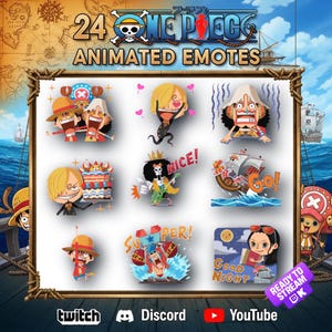 24 Animated One Piece Emotes Mega Pack | Luffy, Zoro, Nami, and more emotes for Twitch, Discord, Kickstart, and YouTube