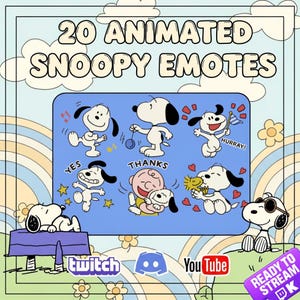 20 Emote Animate di Snoopy | Emote per Twitch, Discord e YouTube | GIF + PNG con sfondo trasparente