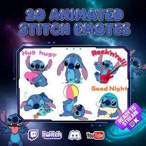 Stitch 20 Emotes Animados–  Para Twitch Discord YouTube