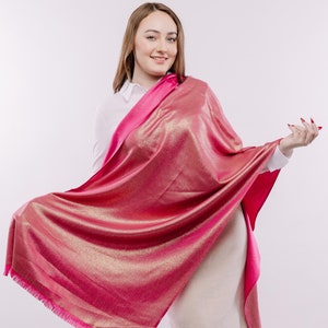 Fuchsia Shimmer Scarf: Glitter Thread Metallic Sheen, Elegant Wrap (27&quot; x 74&quot;)