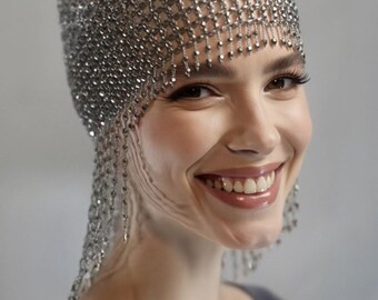 SILVER Beads Cap Handmade Beaded Cleopatra-inspired  display picture 2
