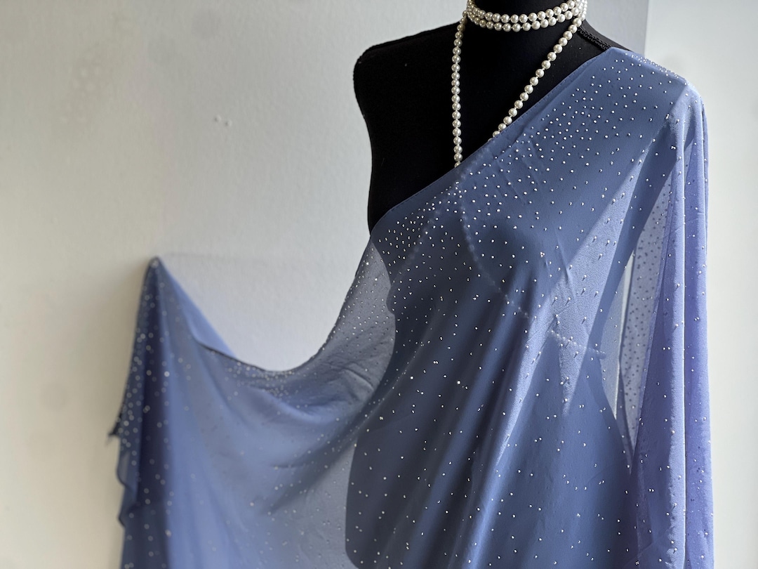 Sheer Mesh Rhinestone Blue Rhinestone Sheer Mesh Fabric – Sparkling Tulle for Evening Wear - Etsy