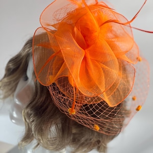 Orange Handmade Fascinator – Elegant Timeless Headpiece Tea Hat Wedding Fascinator Church Hat Birthday Fascinator Hat Mini Hat