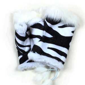 Vingerloze handschoenen met zebraprint: manchetten van imitatiebont, suède winteraccessoires