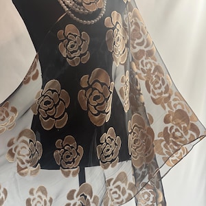 Brown Roses Elegant  Floral Sheer Shawl – Lightweight Versatile Chiffon Veil for Dancing, Head Wrap, and Everyday Glamour