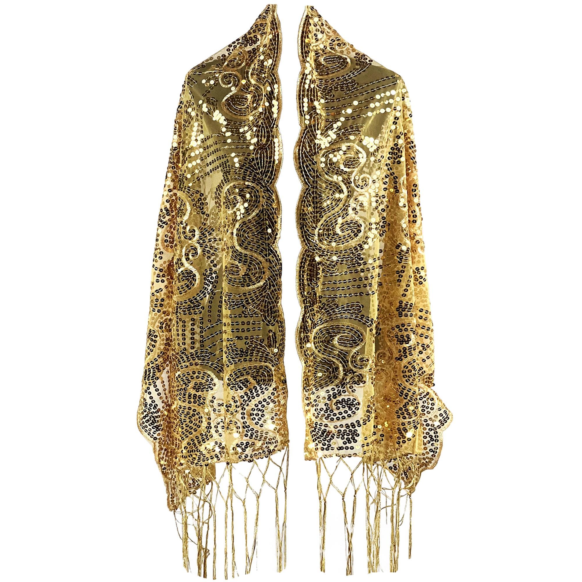 Gold Beaded \'Florida\' Decorative Shawl Gold Sequin Embroidery Shawl: Metallic Evening Wrap With  main image 3