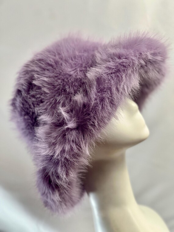 Lavender Purple Winter Faux Fur Furry Bucket Hat Fluffy Fuzzy Warm
