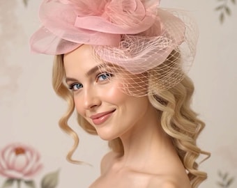 ROZE tovenaarhoed, verencocktailhoed, elegante kerkhoed, Kentucky Derby-zendspoel, vintage Tea Party tovenaar, hoed voor formele gelegenheden