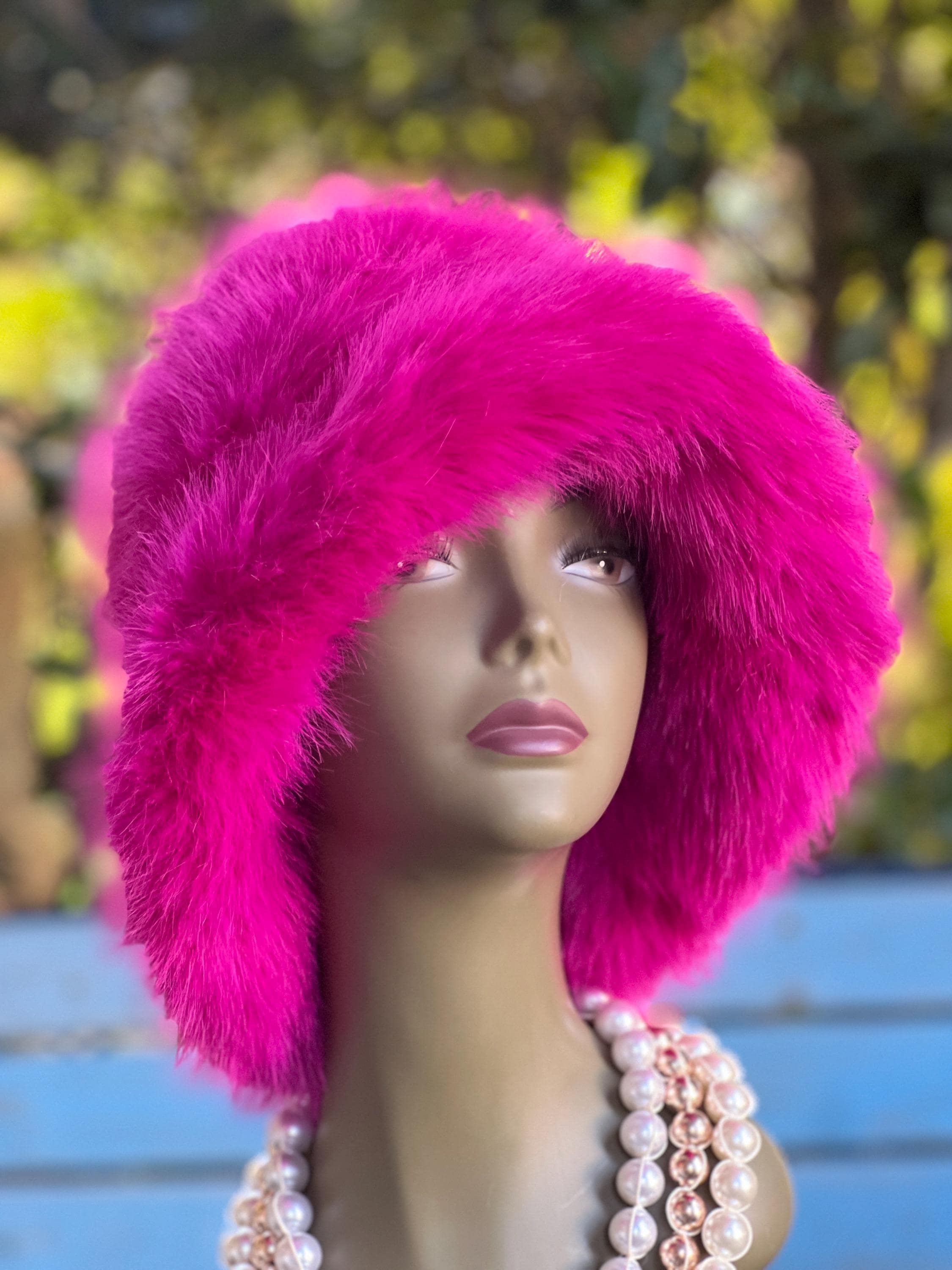 Fuchsia Faux Fur Bucket Hat: Fluffy Plush Winter Hat - Etsy display picture 3