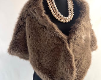 Brown Faux Fur Shawl: Vegan Winter Wedding Wrap