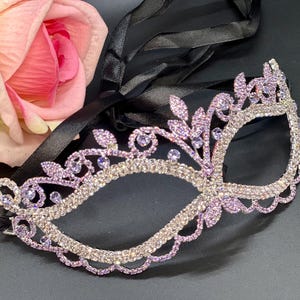Purple Lavender Crystal Masquerade Mask – Sparkling Bling Eye Mask with Ribbon Tie