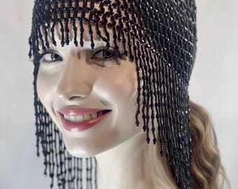 Black Beaded Mesh Headpiece Bead Cap Cleopatra costume Mardi‎ Gras Dance Black Beaded Mesh Headpiece Bead Cap Cleopatra Costume Mardi  main image 4